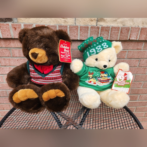 2- Christmas Bears 1993 JC Penny & 1988 K-Mart Original Tags - Picture 1 of 7